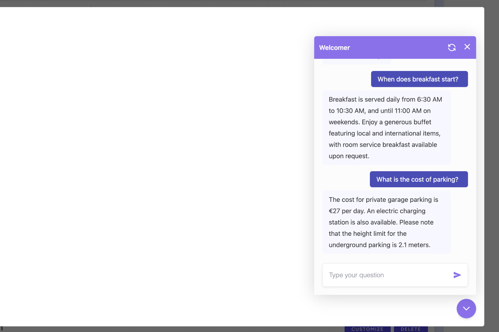 Chatbot popup